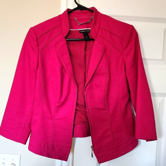 White House Black Market zip-up fuchsia blazer 3/4 sleeve jacket blazer - Picture 3 of 4